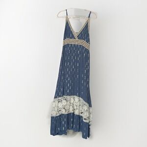 Zury Ethereal Bohemian Goddess Maxi Dress‎ Womens Free Size Blue Metallic Lace
